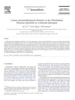 Poaceae) Optimized on a Molecular Phylogeny ⁎ Q