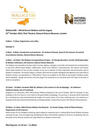 Alfred Russel Wallace and His Legacy 23Rd October 2013, Flett Theatre, Natural History Museum, London