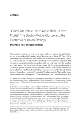 The Electro-Motive Closure and the Dilemmas of Union Strategy Stephanie Ross and Jason Russell