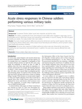 Acute Stress Responses in Chinese Soldiers Performing Various Military Tasks Peng Huang1, Tengxiao Zhang2, Danmin Miao1* and Xia Zhu1*