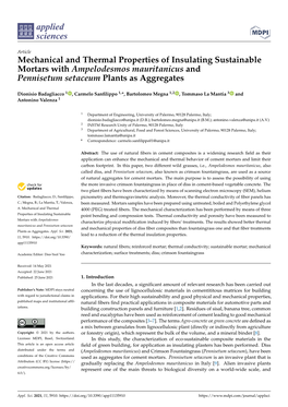 Mechanical and Thermal Properties of Insulating Sustainable Mortars with Ampelodesmos Mauritanicus and Pennisetum Setaceum Plants As Aggregates