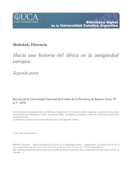 Hacia Una Historia Del Africa En La Antigüedad Europea