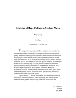 Evidence of Rape Culture in Modern Music