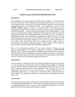NOTES on the CONE PENETROMETER TEST
