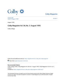 Colby Magazine Vol. 84, No. 3: August 1995