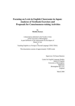 Focusing on Lexis in English Classrooms in Japan: Analyses of Textbook Exercises and Proposals for Consciousness-Raising Activities
