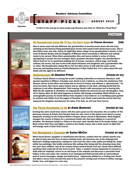 STAFF PICKS - AUGUST 2015 Libraries to Find on the Web Go to and Click on “What Do I Read Next” FICTION