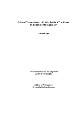 Cultural Transmission of Lithic Artefact Traditions: an Experimental Approach