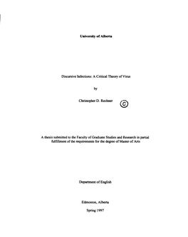 A Critical Theory of Virus by Christopher D. Rechner a Thesis