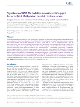 Signatures of DNA Methylation Across Insects Suggest Reduced DNA Methylation Levels in Holometabola