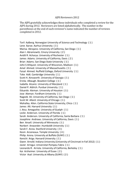 AJPS Reviewers 2012 the AJPS Gratefully Acknowledges These Individuals Who Completed a Review for the AJPS During 2012