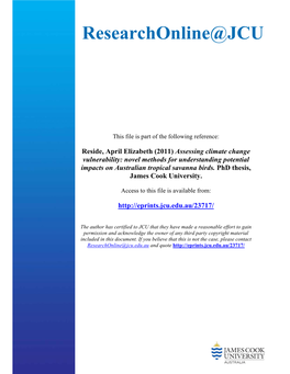 Assessing Climate Change Vulnerability: Novel Methods for Understanding Potential Impacts on Australian Tropical Savanna Birds