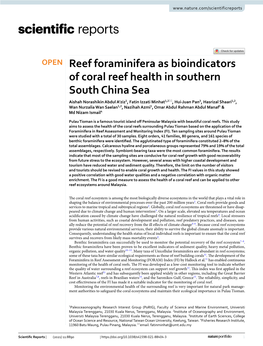 Reef Foraminifera As Bioindicators of Coral Reef Health in Southern South