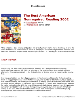 Press Release for the Best American Nonrequired Reading 2002