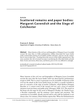 Scattered Remains and Paper Bodies: Margaret Cavendish and the Siege of Colchester
