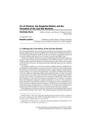 Ivo of Chartres, the Gregorian Reform and the Formation of the Just War Doctrine
