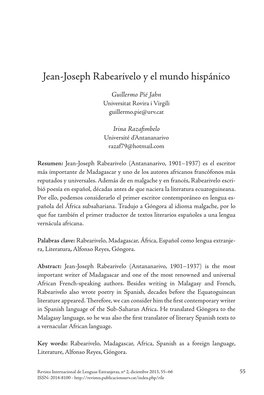 Jean-Joseph Rabearivelo Y El Mundo Hispánico