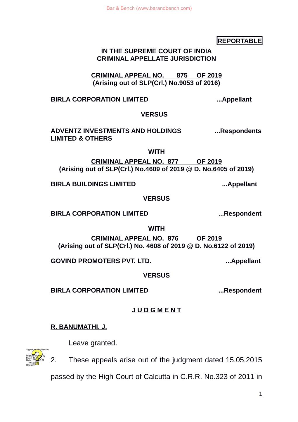 Leave Granted. 2. These Appeals Arise out of the Judgment Dated 15.05