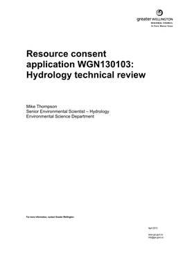 Resource Consent Application WGN130103: Hydrology Technical Review