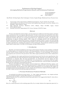 Performance of Stirling Engines* (Arranging Method of Experimental Results and Performance Prediction)