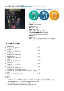 Marvin Stamm Machinations Mp3, Flac, Wma