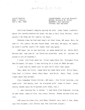 Ct^Illiam Russell Begins Saying He Only Knew Tommy (Ladnier) About Six Months Before He Died