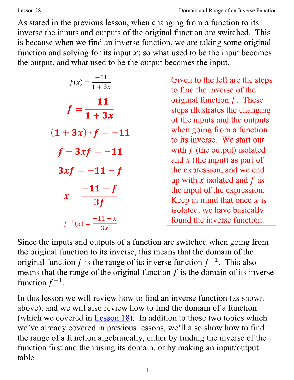 Domain and Range of an Inverse Function