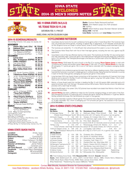 Cyclones 2014-15 Men’S Hoops Notes