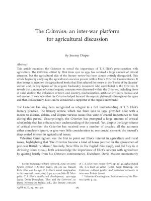 The Criterion: an Inter-War Platform for Agricultural Discussion