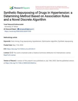 Synthetic Repurposing of Drugs in Hypertension: a Datamining Method Based on Association Rules and a Novel Discrete Algorithm