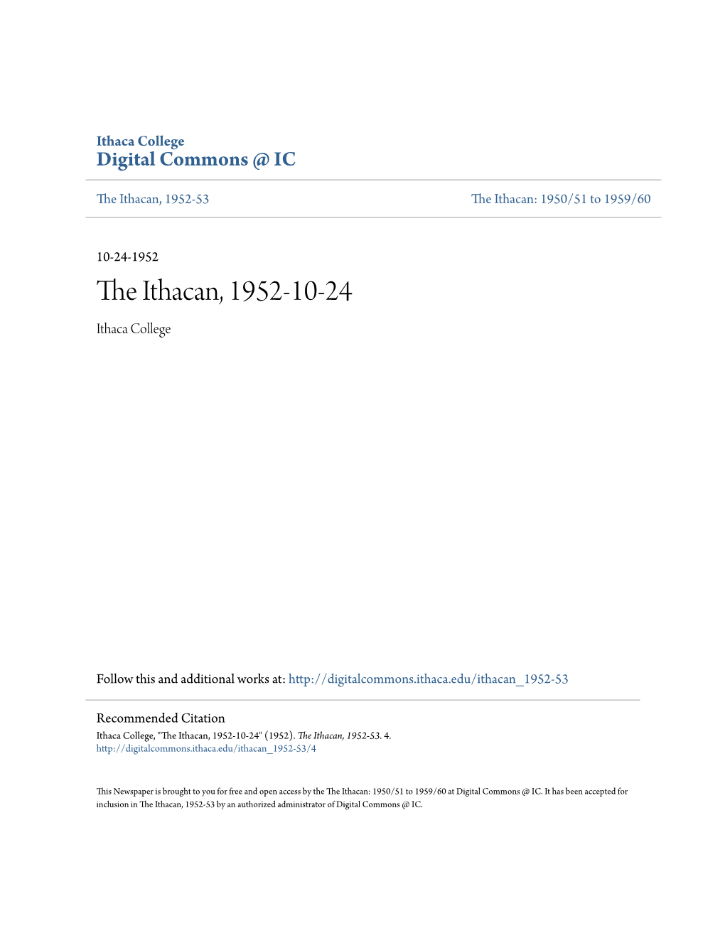 The Ithacan, 1952-10-24