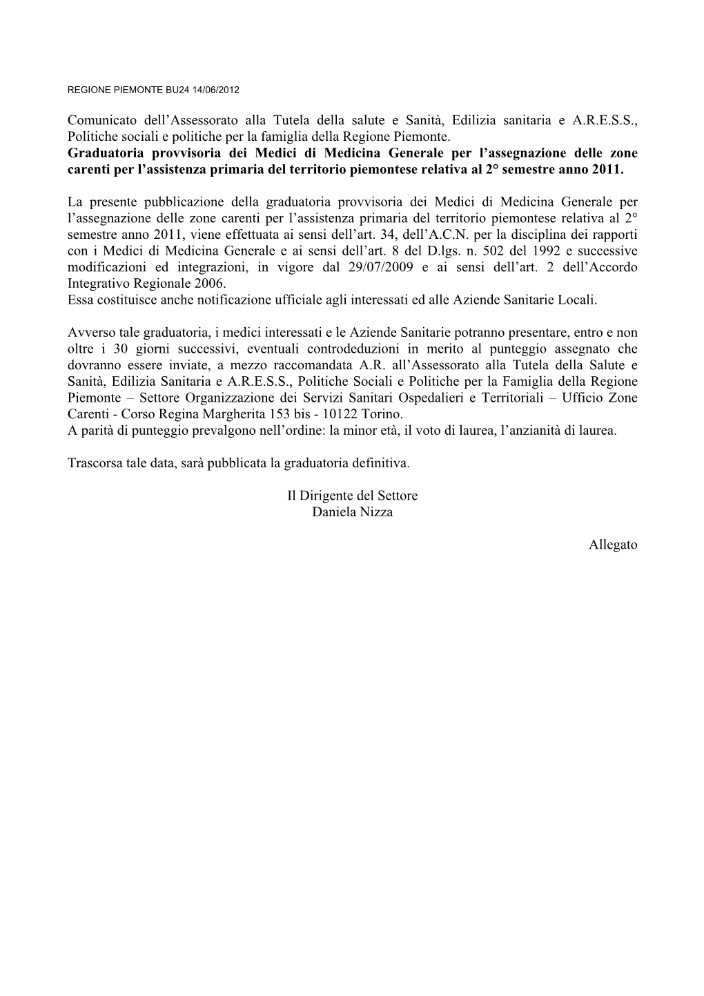 Comunicato Dell'assessorato Alla Tutela Della Salute E Sanità, Edilizia