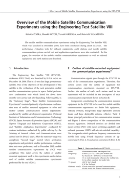 Overview of the Mobile Satellite Communication Experiments Using the Engineering Test Satellite VIII