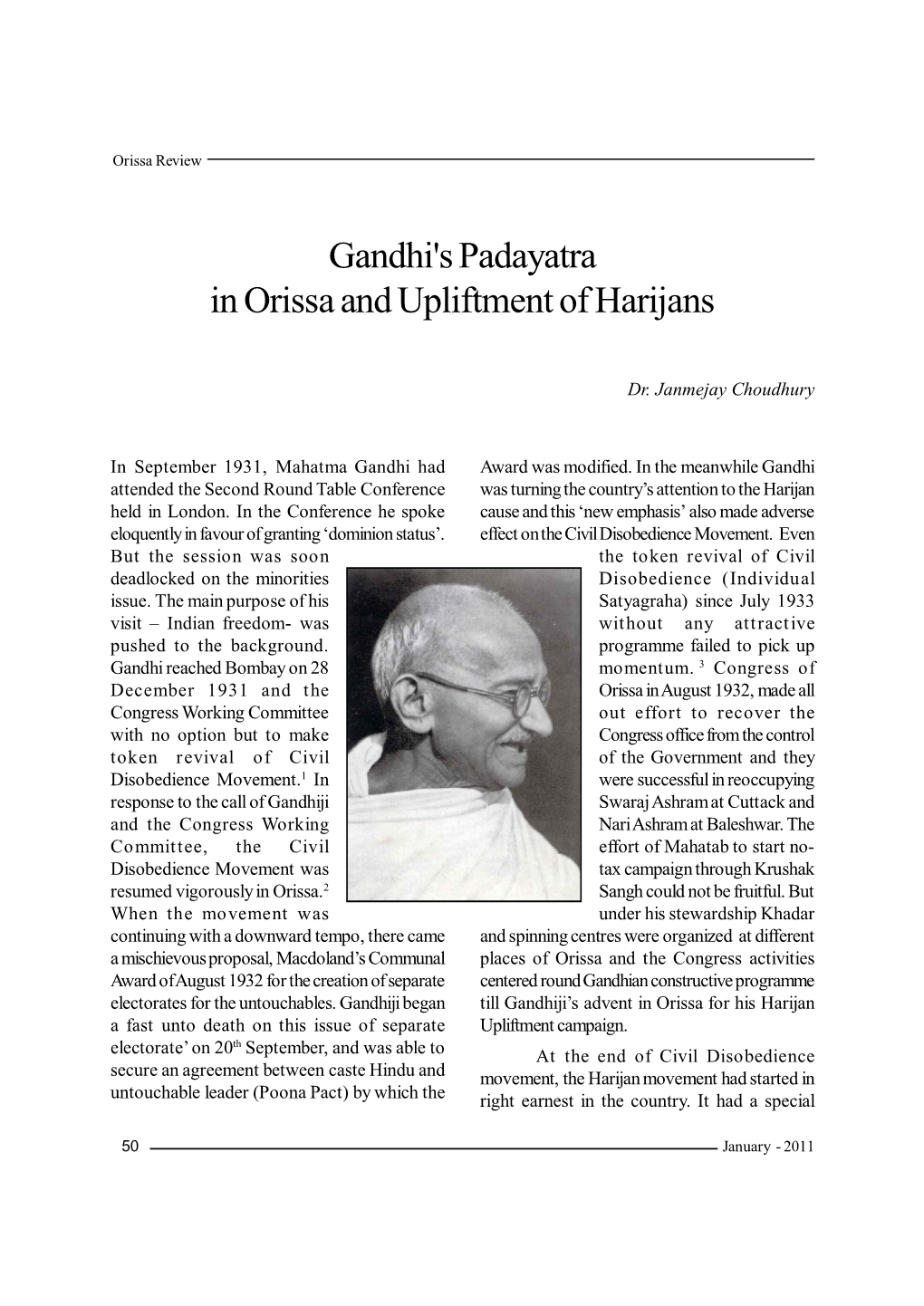 Gandhi's Padayatra in Orissa and Upliftment of Harijans