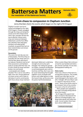 From Chaos to Compassion in Clapham Junction Jenny Sheridan Charts the Events Which Began on the Night of 8-9 August