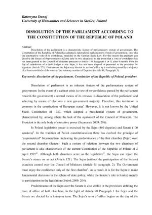 Dissolution of the Parliament According to the Constitution of the Republic of Poland