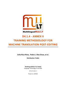 D4.1.4 -‐ Annex Ii Training Methodology for Machine Translation Post-‐Editing