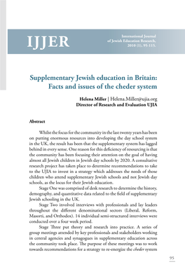 Supplementary Jewish Education in Britain: Facts and Issues of the Cheder System