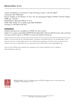 Antiek and Modern in Vermeer's "Lady Writing a Letter with Her Maid" Author(S): LISA VERGARA Source: Studies in the History of Art, Vol