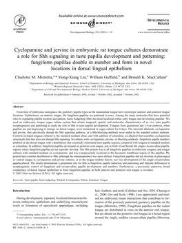 Cyclopamine and Jervine in Embryonic Rat Tongue Cultures Demonstrate A
