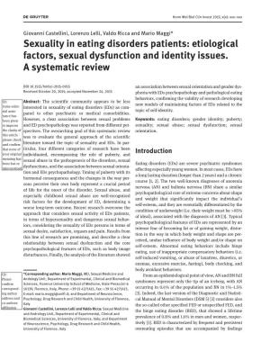 Sexuality in Eating Disorders Patients: Etiological Factors, Sexual Dysfunction and Identity Issues