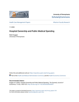 Hospital Ownership and Public Medical Spending