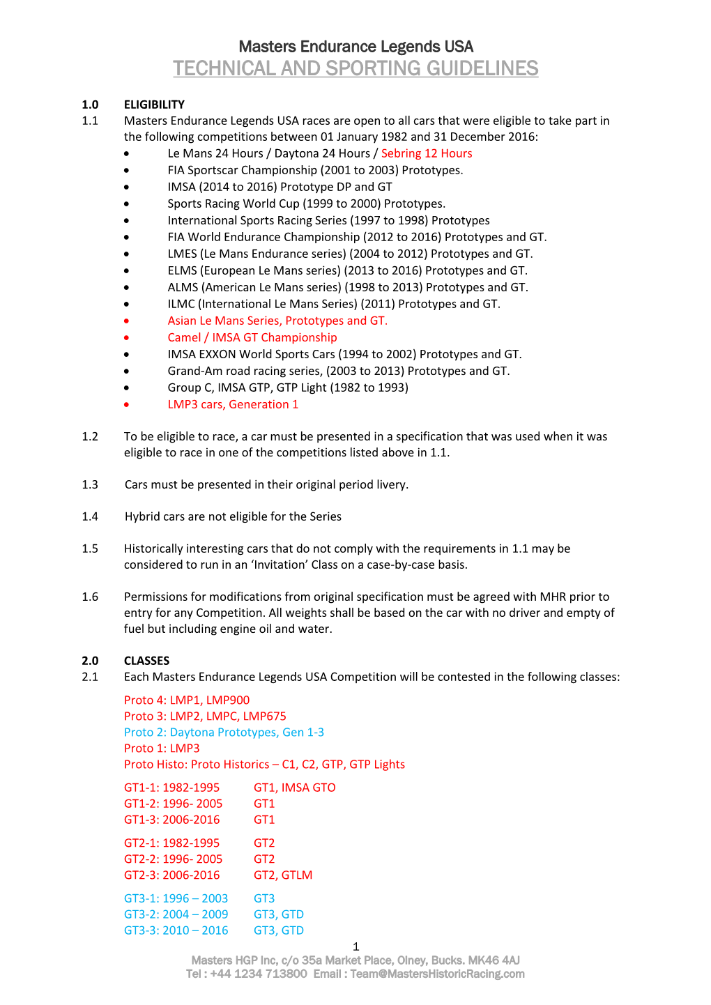 2021 Masters Endurance Legends USA Sporting Guidelines