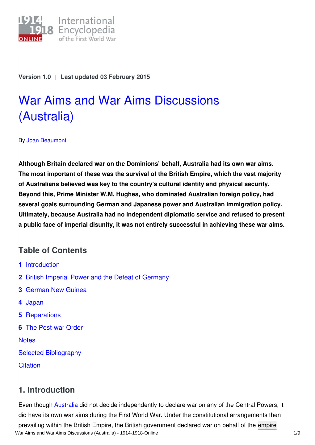 War Aims and War Aims Discussions (Australia)