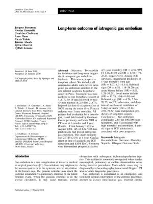 Long-Term Outcome of Iatrogenic Gas Embolism Nicolas Genotelle Cendrine Chabbaut Anne Huon Alexis Tabah Je´Roˆme Aboab Sylvie Chevret Djillali Annane