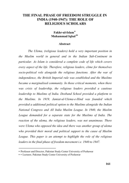 The Final Phase of Freedom Struggle in India (1940-1947): the Role of Religious Scholars