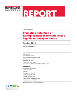 Promoting Retention Or Reemployment of Workers After a Significant Injury Or Illness