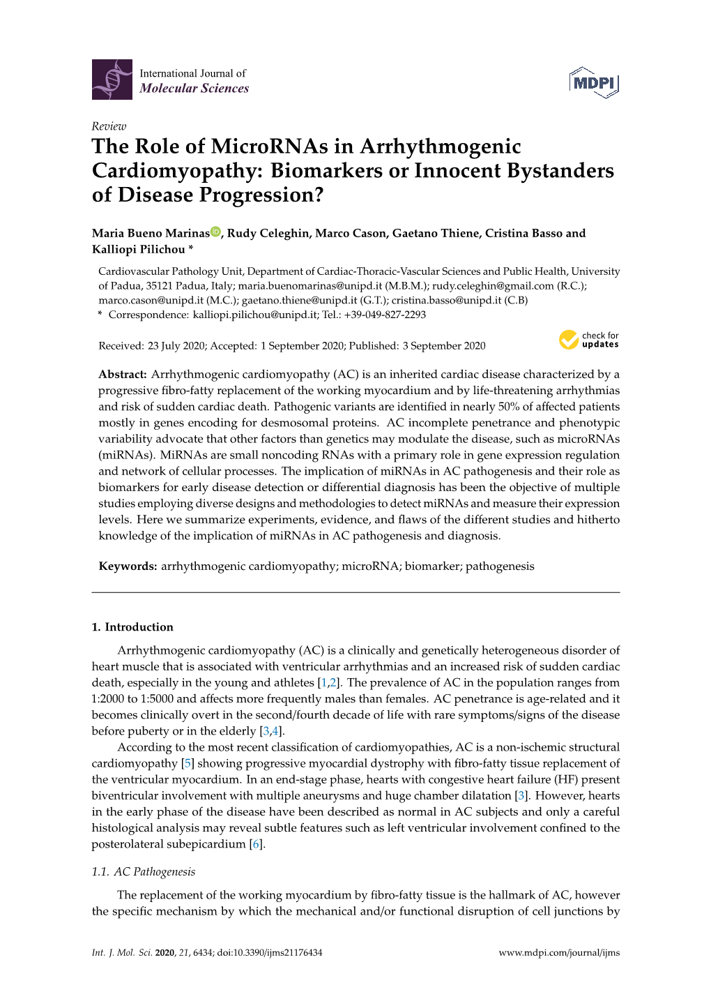 The Role of Micrornas in Arrhythmogenic Cardiomyopathy: Biomarkers Or Innocent Bystanders of Disease Progression?