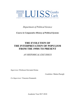The Evolution of the Interpretation of Populism from the 1950S to Present