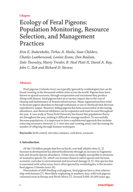 Ecology of Feral Pigeons: Population Monitoring, Resource Selection, and Management Practices Erin E